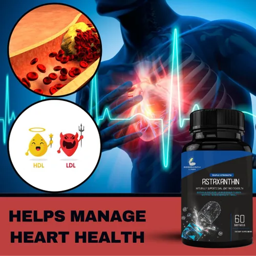 Vista 6 de Research Labs Cápsulas blandas de astaxantina natural de triple fuerza de 12 mg + botella extra de aceite de coco orgánico para una mayor absorción