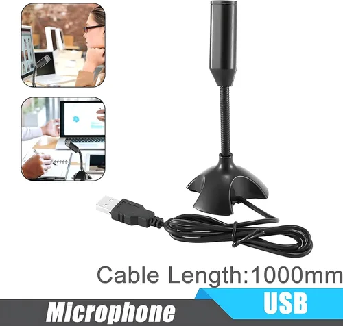Vista 5 de Mini micrófono USB para computadora de escritorio y portátil, micrófono condensador USB portátil con soporte ajustable, compatible con PC/Mac, Plug