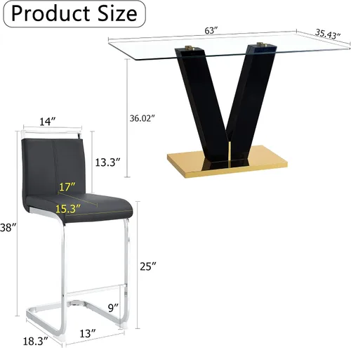 Vista 3 de Ebullient Juego de mesa de comedor de bar de 63 pulgadas para 2, juego de mesa de comedor de bar moderno con 2 taburetes de cuero sintético, mesa