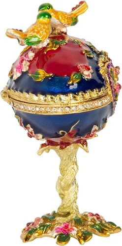 Vista 2 de QIFU Pintado a mano esmaltado estilo huevo Faberge decorativo con bisagras joyería baratija caja regalo único para decoración del hogar