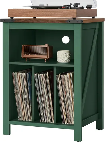 Vista 12 de Joaxswe - Soporte para tocadiscos con almacenamiento para discos de vinilo, mesa para tocadiscos color negro que sostiene hasta 160 álbumes