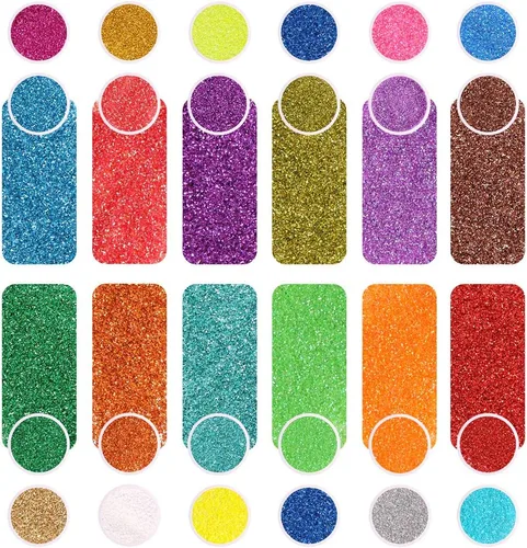 Vista 4 de Brillantina extrafina, juego de 24 colores cosméticos para arte de uñas, manualidades de resina, dispensador de polvo de brillantina suelta