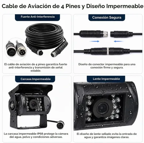 Vista 7 de Cámara de respaldo para vehículo, Camecho de 9 pulgadas, 4 monitores divididos + 4 cámaras con cámara de visión frontal y trasera, 18 IR de visión