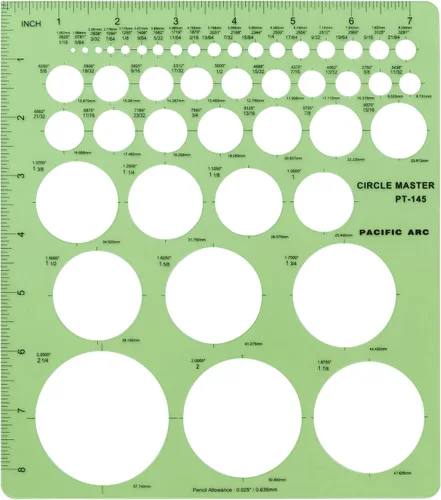 Vista 23 de Pacific Arc Plantilla de guía de elipse isométrica, 27 elipse total de 1/8 a 2 pulgadas con graduaciones de pulgadas