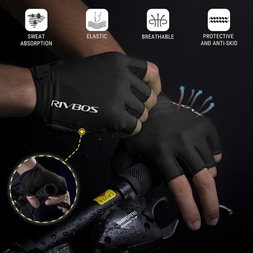 Vista 4 de RIVBOS Guantes de ciclismo para hombres y mujeres con almohadilla antideslizante que absorbe los golpes para bicicletaentrenamientobicicleta