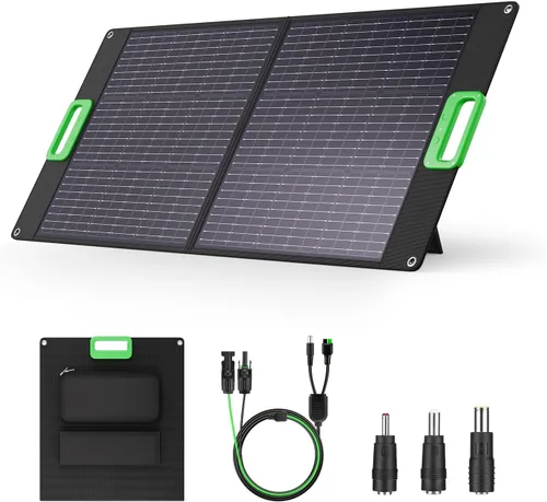 Vista 11 de Panel solar portátil de 200 W, 23.5% ETFE de alta eficiencia, cargador solar plegable para estación de energía, impermeable IP65 con 4 soportes
