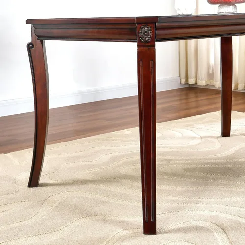 Vista 7 de PADMA HOUSE Mesa de comedor tradicional de madera maciza para 6, 59 pulgadas de largo, mesa rectangular de madera con patas curvas, escritorio