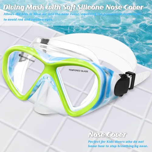 Vista 3 de Gafas de natación para niños, máscara de buceo para niños y niñas de 5 a 15 años, gafas de natación antivaho con cubierta para la nariz