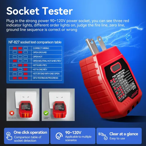 Vista 9 de NOYAFA Buscador de disyuntores con 3 accesorios y probador de salida GFCI