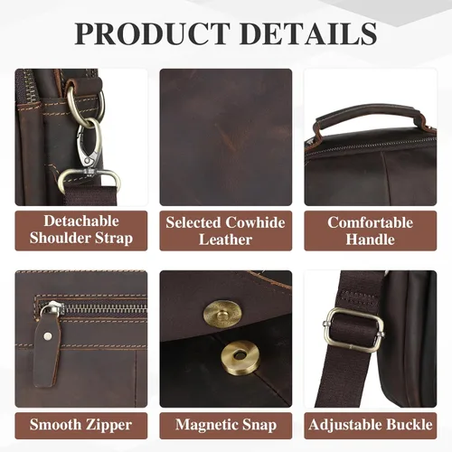 Vista 2 de BAIGIO Pequeña bolsa de mensajero de cuero para hombre, bolso de hombro cruzado, bolso vintage para hombre para Ipad Travel Bussiness