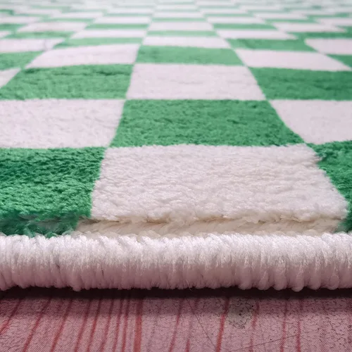 Vista 5 de Alfombra ondulada azul única con diseño de cuadros para sala de estar, extra grande, lavable a máquina, alfombra de pasillo de cocina, alfombra