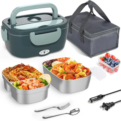 Vista 9 de Monteka Fiambrera eléctrica calentador de alimentos – Calentador de alimentos portátil a prueba de fugas para adultos para coche/hogar/camión con 5 L