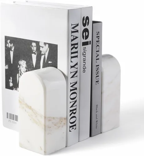 Vista 29 de Koville Sujetalibros de mármol italiano de Carrara para estantes, extremos decorativos para libros, 7 libras, soporte de libros de mármol Bianco