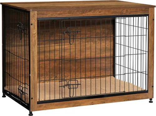Vista 18 de DWANTON - Perrera con cojín, de madera, con puertas dobles, para interiores, S, M, L, 27.2 pulgadas de largo, negro