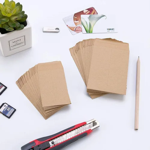 Vista 4 de 200 paquetes de sobres autoadhesivos para piezas pequeñas, sobres de papel kraft autoadhesivos para monedas de semillas, sobres de almacenamiento