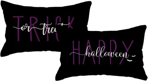Vista 12 de ULOVE LOVE YOURSELF Fundas de almohada decorativas de Halloween negras de 18 x 18 pulgadas, fundas de almohada de murciélago para decoración
