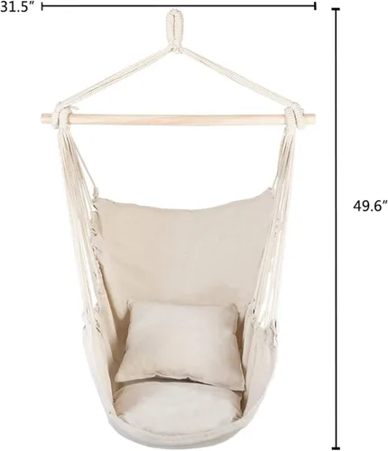 Vista 7 de Silla hamaca colgante con cuerda para asiento de columpio, cómodo y duradero, adecuado para dormitorio, patio, terraza, cualquier espacio