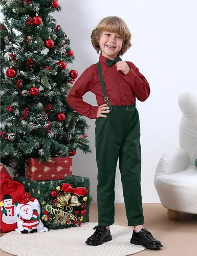 Vista 14 de A&J DESIGN Conjunto de ropa formal para niños pequeños con tirantes y tirantes