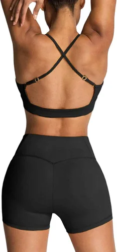 Vista 2 de IMEKIS Womens Workout Sets 2 Piece Yoga Outfit High Waisted Biker Shorts Leggings Sports Bra Gym Fitness Clothes Tracksuit