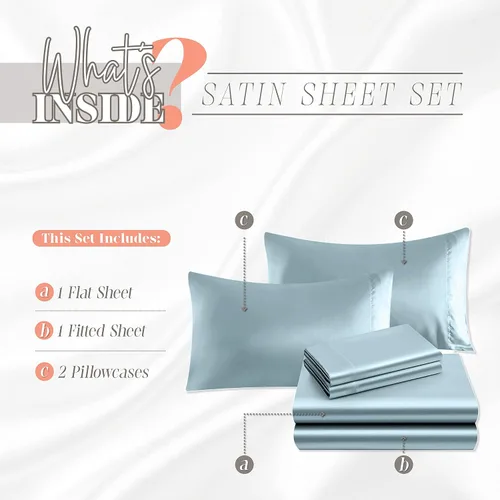 Vista 3 de Elegant Comfort Lujoso juego de sábanas de satén sedoso de 4 piezas, agradable para la piel y el cabello, resistente a las arrugas, la decoloración