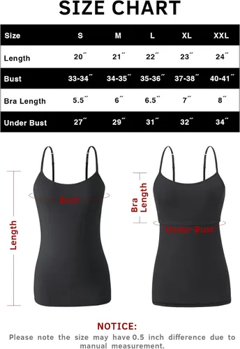 Vista 5 de Orrpally Women Cotton Camisole Shelf Bra Cami Tank Tops Adjustable Spaghetti Strap Tank Top 3-Pack