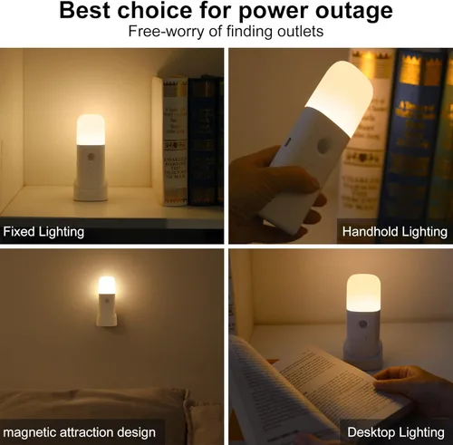 Vista 6 de CREWEEL Luces nocturnas con sensor de movimiento para interiores, luz nocturna recargable, funciona con pilas, luz nocturna portátil con brillo