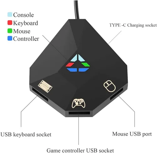 Vista 3 de Wired Keyboard and Mouse Adapter for Nintendo SwitchPS4PS3Xbox OneXbox 360 Host Series, LED Indicator USB Connection Game Console Mouse and Keyboard
