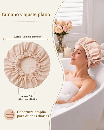 Vista 7 de Edoneery Gorros de ducha para mujer, reutilizables, impermeables, gorro de ducha