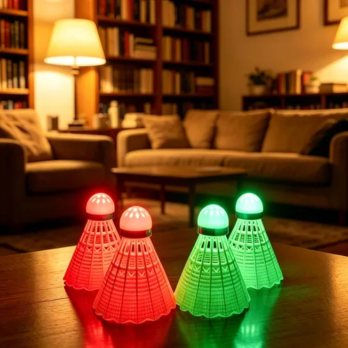 Vista 9 de Glow in The Dark Badminton Birdies,LED Badminton Shuttlecocks for Family Backyards Practice,4/5/6 PCS Nylon/Goose Feather Long Lasting Light Up