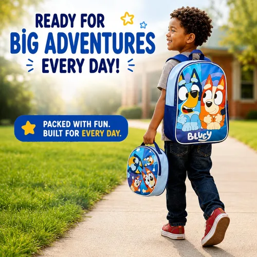 Vista 6 de Fast Forward Bluey - Mochila infantil de 15 pulgadas con juego de lonchera Almuerzo redondo Bluey Blue