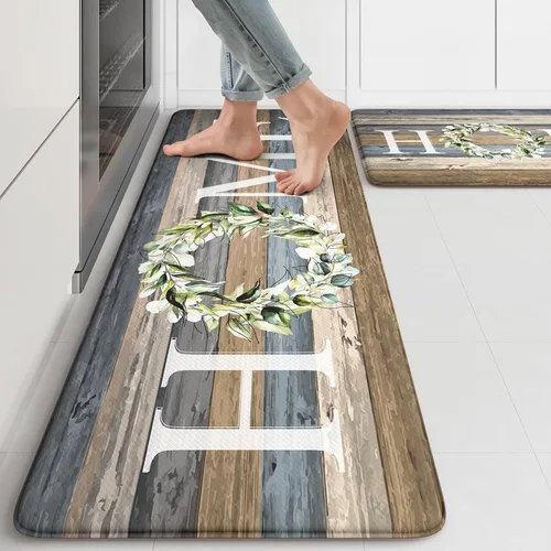 Vista 22 de KIMODE - Alfombra de cocina antifatiga para el piso, de 17.3 x 29 pulgadas, alfombra de cocina de estilo rústico, antideslizante, acolchada