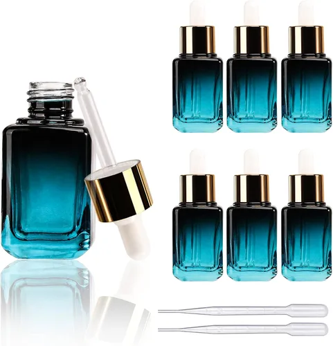 Vista 8 de COSIDEA 6pcs vacías 1.0 fl oz 1 OZ Clear Sqaure botellas cuentagotas de vidrio con tapa dorada para contenedor de viaje de suero