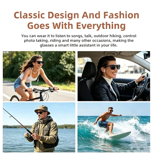 Vista 7 de Lentes inteligentes para hombres y mujeres, gafas de sol Bluetooth con altavoces polarizados UV400, gafas de audio de oreja abierta para ciclismo