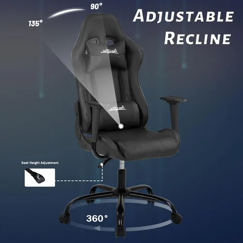 Vista 5 de Silla Gamer - Silla reclinable ergonómica de respaldo alto para juegos de PC con reposacabezas y soporte lumbar para adultos y niños de 8 a 12 años