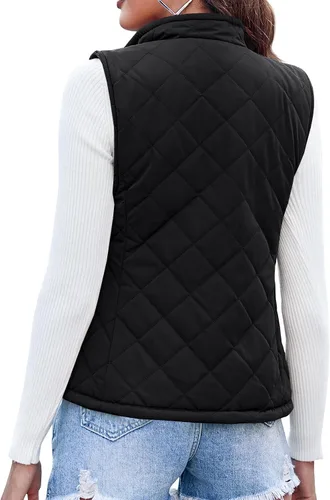 Vista 6 de Valphsio Chaleco acolchado con cuello alto para mujer, reversible, sin mangas, acolchado, ligero, con cremallera y bolsillos