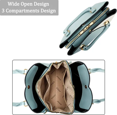 Vista 45 de KKXIU Monederos y bolsos de mano con triple compartimento para mujer, bolso de mano con asa superior