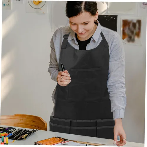 Vista 9 de Unomor Adjustable Art Apron for Artists Protective Painting Tool Storage Apron in Black Size S Waterproof and Chemical Resistant for Creative