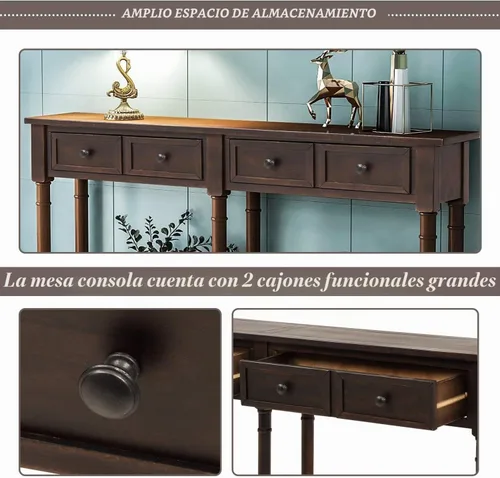 Vista 4 de P PURLOVE - Mesa consola de madera con cajón, 58 pulgadas de largo, color Espresso