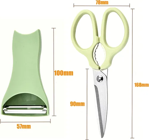 Vista 2 de Tijeras de cocina multifuncionales 2 en 1 con pelador desmontable, tijeras de alimentos de acero inoxidable resistentes, mango ergonómico