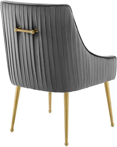 Vista 5 de Modway Discern - Juego de 2 sillas de comedor tapizadas de terciopelo de alto rendimiento, con respaldo plisado, color gris