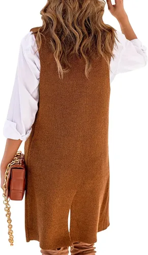Vista 3 de Danedvi Cárdigan con cuello de solapa frontal abierto para mujer, chaleco con botones, suéter largo, cárdigan, ropa de abrigo sólida
