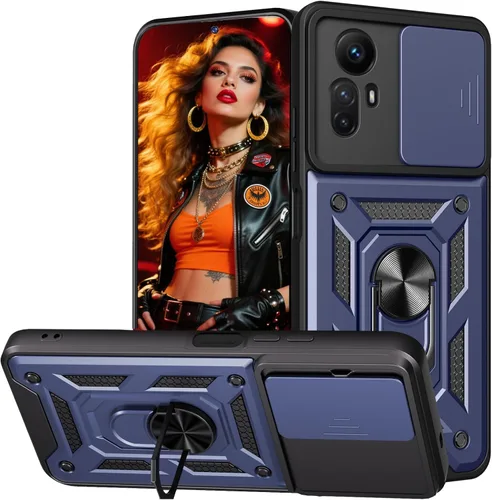 Vista 10 de Funda de teléfono celular para Xiaomi Redmi Note 12S, protección resistente con cubierta deslizante para cámara, soporte giratorio de metal de 360°