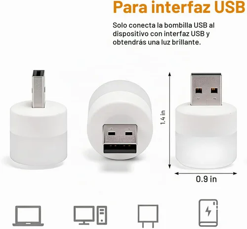 Vista 6 de Luces USB de noche, mini bombilla LED, enchufable, blanco cálido, compacto, ideal para dormitorio, baño, guardería, pasillo, cocina, coche, luz