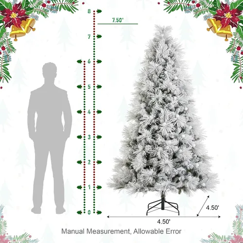 Vista 7 de Glitzhome Árbol de Navidad artificial preiluminado de 7.5 pies con 650 luces LED blancas cálidas, 3 modos de iluminación y pedal de pie, diseño