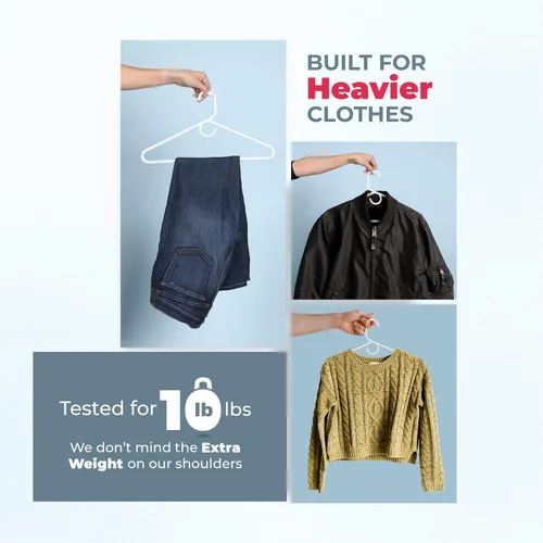 Vista 5 de Paquete de 6 perchas de ropa resistentes, fabricadas en los Estados Unidos, perchas de plástico de capacidad de 8 libras para ropa de adultos