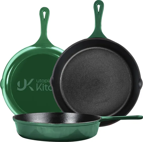 Vista 10 de Utopia Kitchen Juego de sartenes de hierro fundido de 3 piezas, sartén para chefs, sartenes de hierro fundido pre-sazonadas, 6, 8 y 10 pulgadas