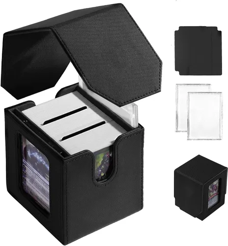 Vista 10 de MTG Caja de Mazo para Commander Display, Estuche de Mazo de Cartas que Cabe 100 Cartas con Doble Funda, Caja de Almacenamiento de Cuero Magic Negro