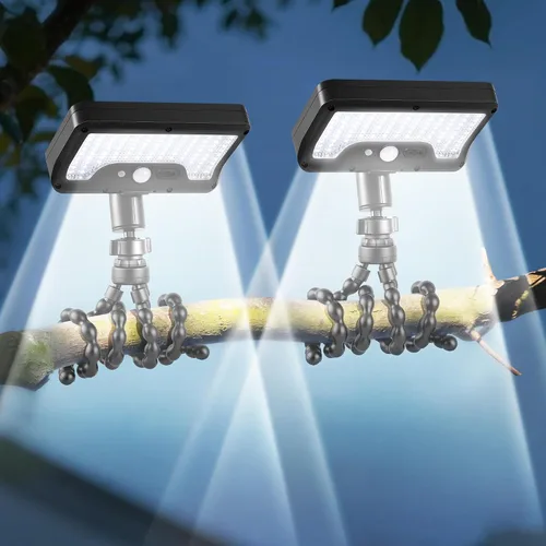 Vista 21 de Luces solares con clip para exteriores con sensor de movimiento, luces solares para vallas ajustables verticalmente y giratorias en 360° con 92 LEDs