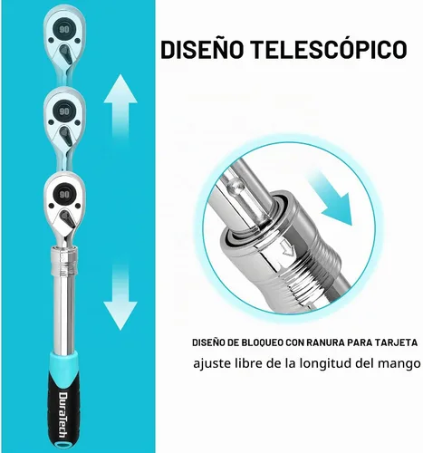 Vista 3 de DURATECH Trinquete extensible de 1/2 pulgada, llave de trinquete de liberación rápida de 90 dientes Socket Wrench with Cushion Handle &
