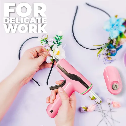 Vista 4 de Kit de pistola de pegamento caliente inalámbrica MONVICT, pistola de pegamento rosa mini recargable USB-C con 40 piezas de barras de pegamento